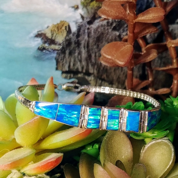 Omega Opal Bracelet .950 Sterling Silver - Picture 2 of 8